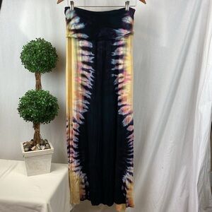 Brightly Twisted Black & Tan Tie Dye Maxi Long Skirt M